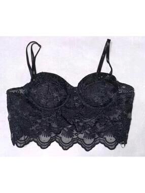Windsor Lace Bralette Bustier Womens Size Small Black Underwire Padded Beaded...